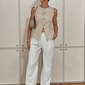 Multicolor Casual Women's Striped Front Button Tank Top